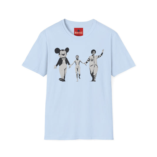 Banksy Graphic T-Shirt — Retro Satirical Parade Design
