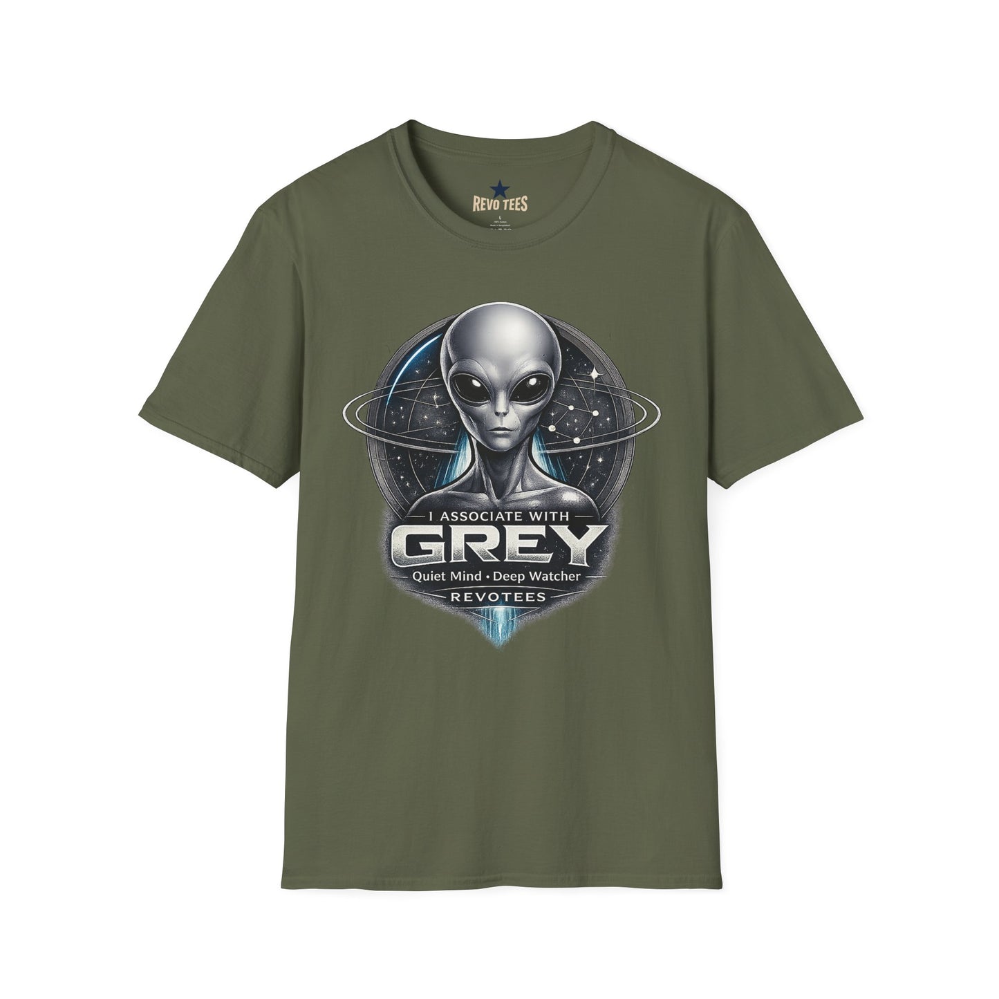 REVOTEES Alien Grey T-Shirt — Retro Sci‑Fi Extraterrestrial Graphic Tee