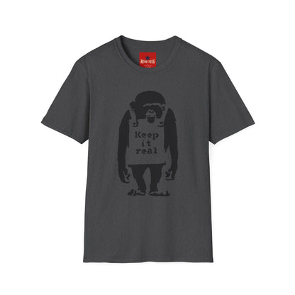 Banksy T‑Shirt — 'Keep It Real' Monkey Graphic Tee — Vintage Streetwear, Casual Gift