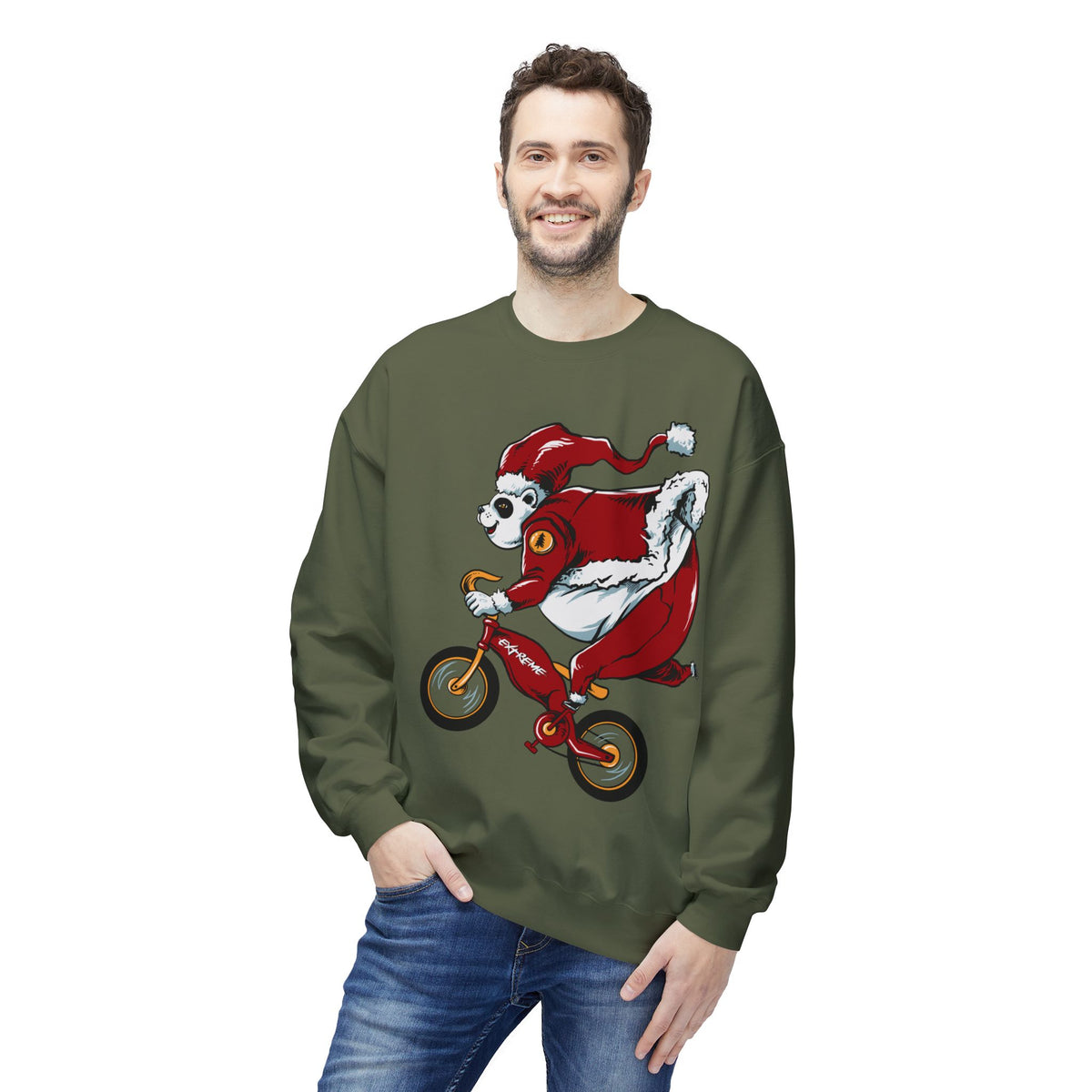 Santa Bear BMX Sweatshirt — Funny Christmas Cycling Holiday Crewneck