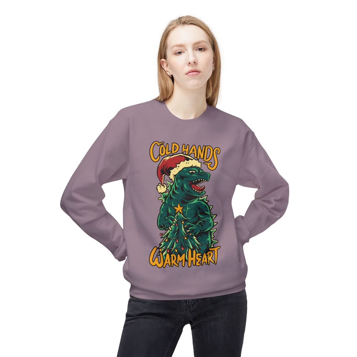 Christmas Godzilla - "Cold Hands Warm Heart" Holiday Crewneck Sweatshirt