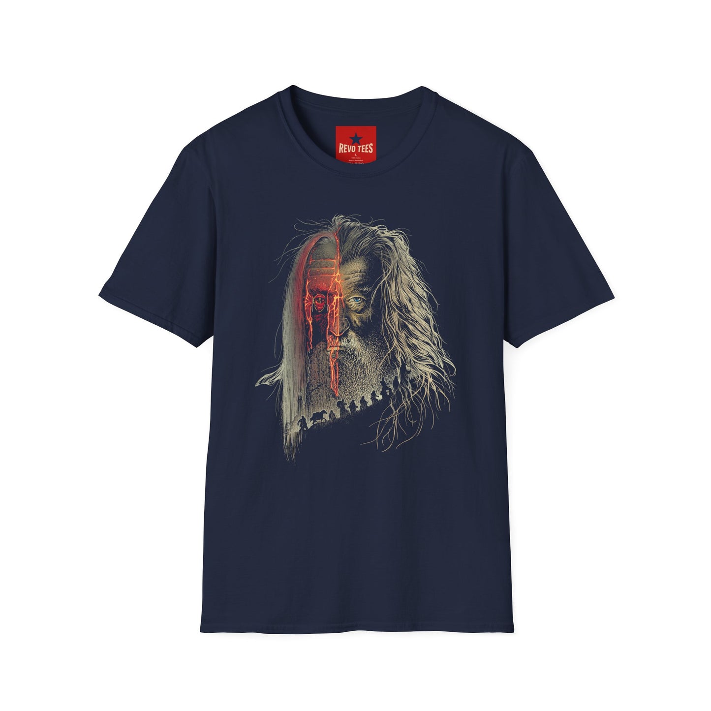 Horror Split-Face Skull T-Shirt — Creepy Half-Mask Skeleton Graphic Tee