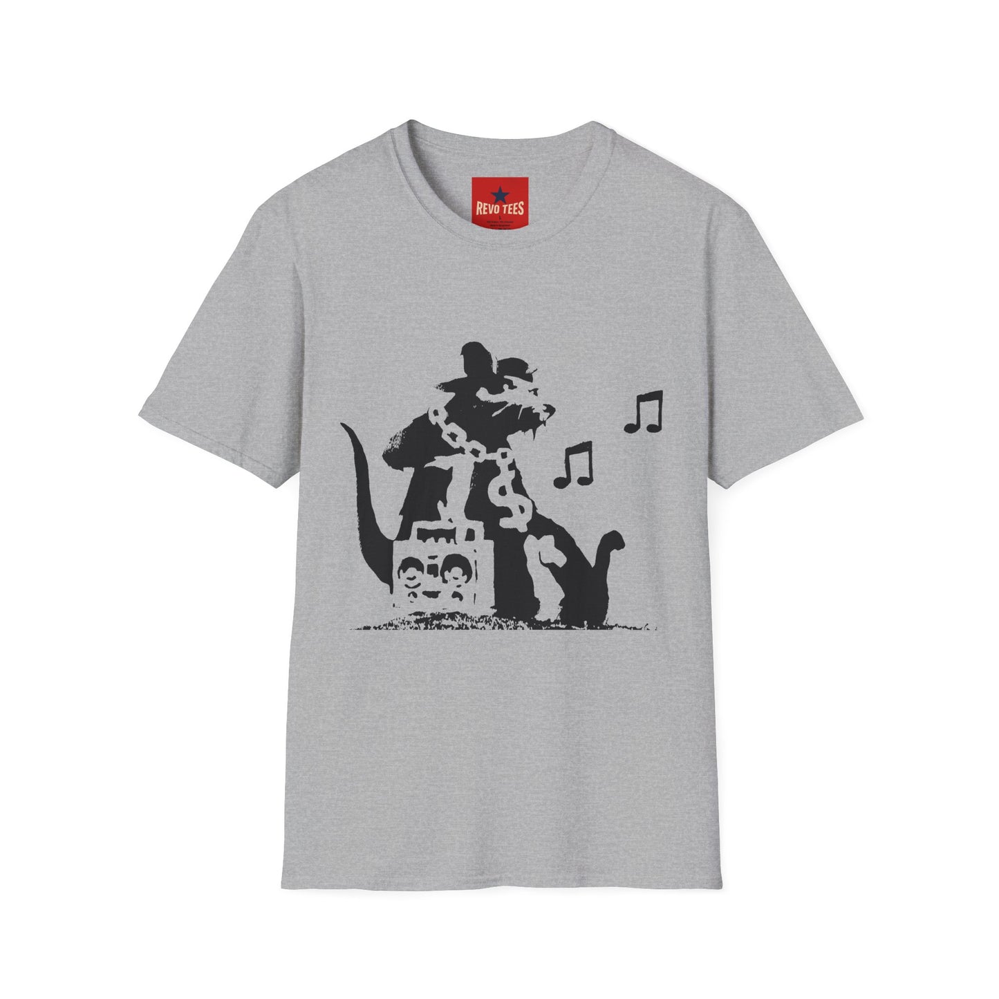 Music Cat T-Shirt — Black Silhouette Singing Rat Graphic Tee