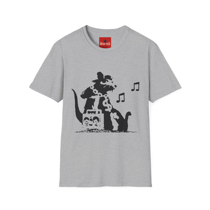 Music Cat T-Shirt — Black Silhouette Singing Rat Graphic Tee