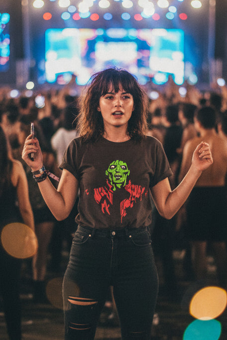 Zombie Face T-Shirt — Neon Horror Graphic Tee for Halloween & Horror Fans