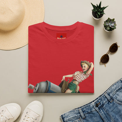 Banksy Pin-Up Cowgirl T-Shirt — Retro Pinup Girl Riding Soda Can Vintage Tee