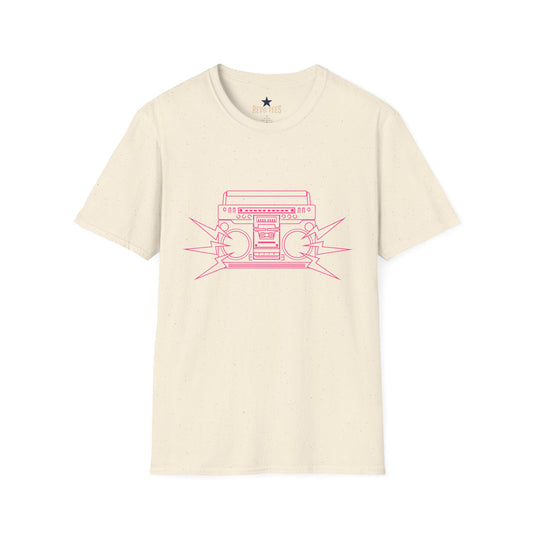 Revotees Retro Boombox Pink Line Art Vintage Radio Graphic T-Shirt