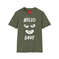 Hello Dave T-Shirt — Black Graphic Tee with Eyes & Smile