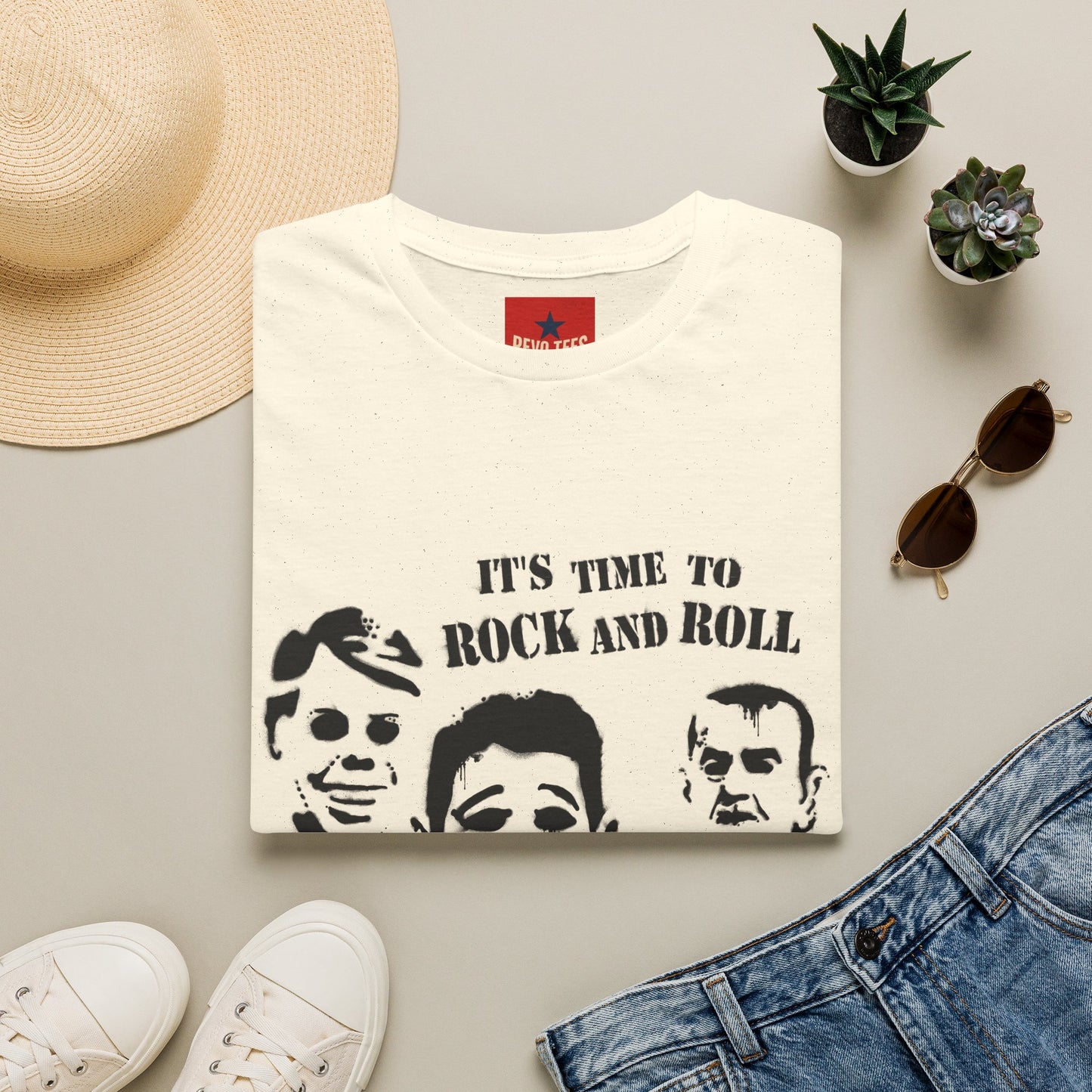 Rock and Roll Faces T-Shirt — "It's Time to Rock and Roll" Retro Band Tee