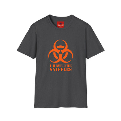 Graphic T-Shirt — Orange Biohazard Icon with “I HAVE THE SNIFFLES”