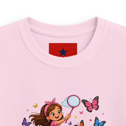 Kids Tee — "Little Butterfly Chaser" Cute Girl Butterfly Catcher Shirt