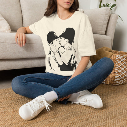 Banksy - Kissing Policemen Graphic T‑Shirt — Vintage Stencil Couple Print