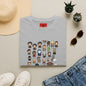 Cute Chibi Characters Crewneck T‑Shirt — Cartoon Character Grid Tee