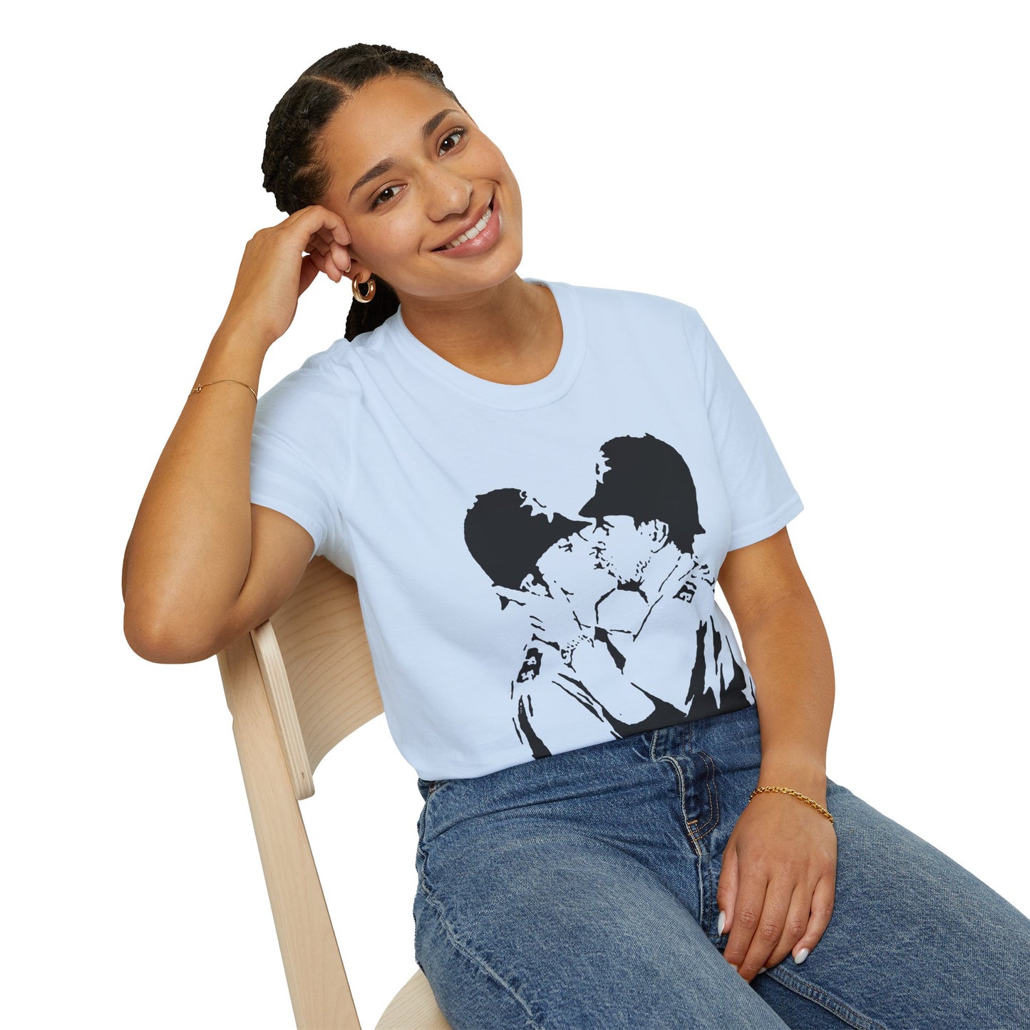 Banksy - Kissing Policemen Graphic T‑Shirt — Vintage Stencil Couple Print