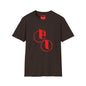 Parker Industries Graphic Tee — Red Circular Monogram Design