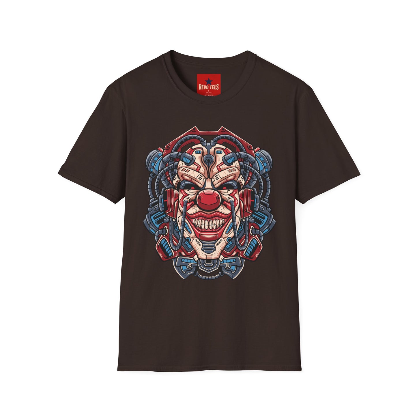 Mechanical Clown T-Shirt — Cyberpunk Robotic Mask Graphic Tee