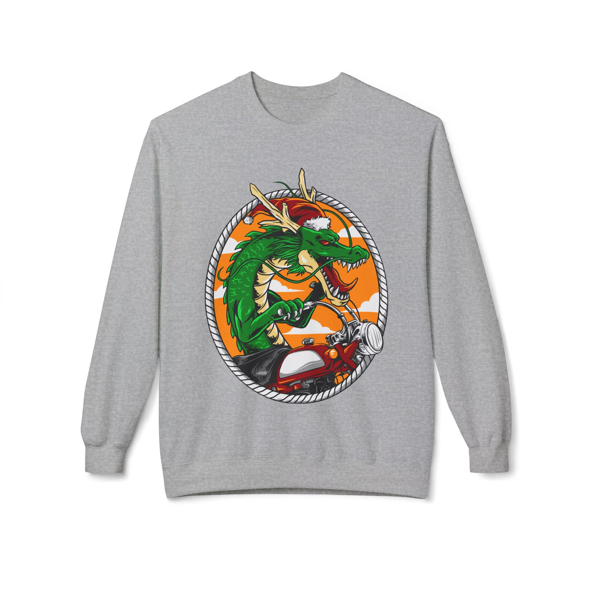 Dragon Santa Riding — Retro Green Dragon Surfing Crewneck Sweatshirt