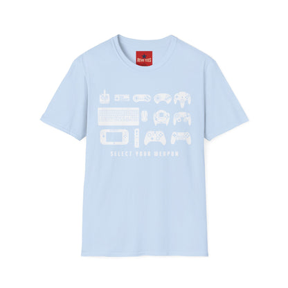 Gaming Controllers T-Shirt — "Select Your Weapon" Retro Console Gamer Tee