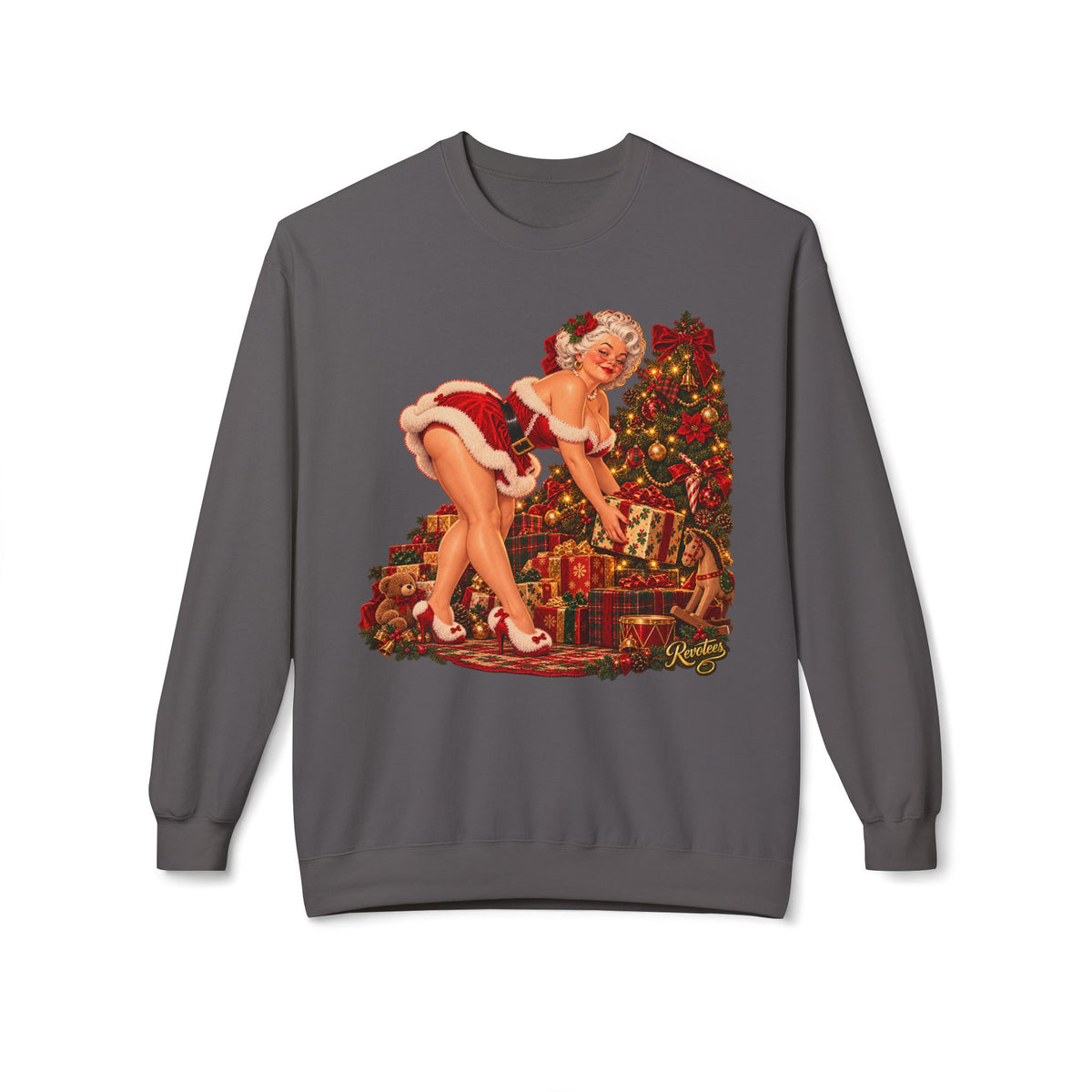 REVOTEES Bend over and give a present - Vintage Pin-Up Christmas Sweatshirt