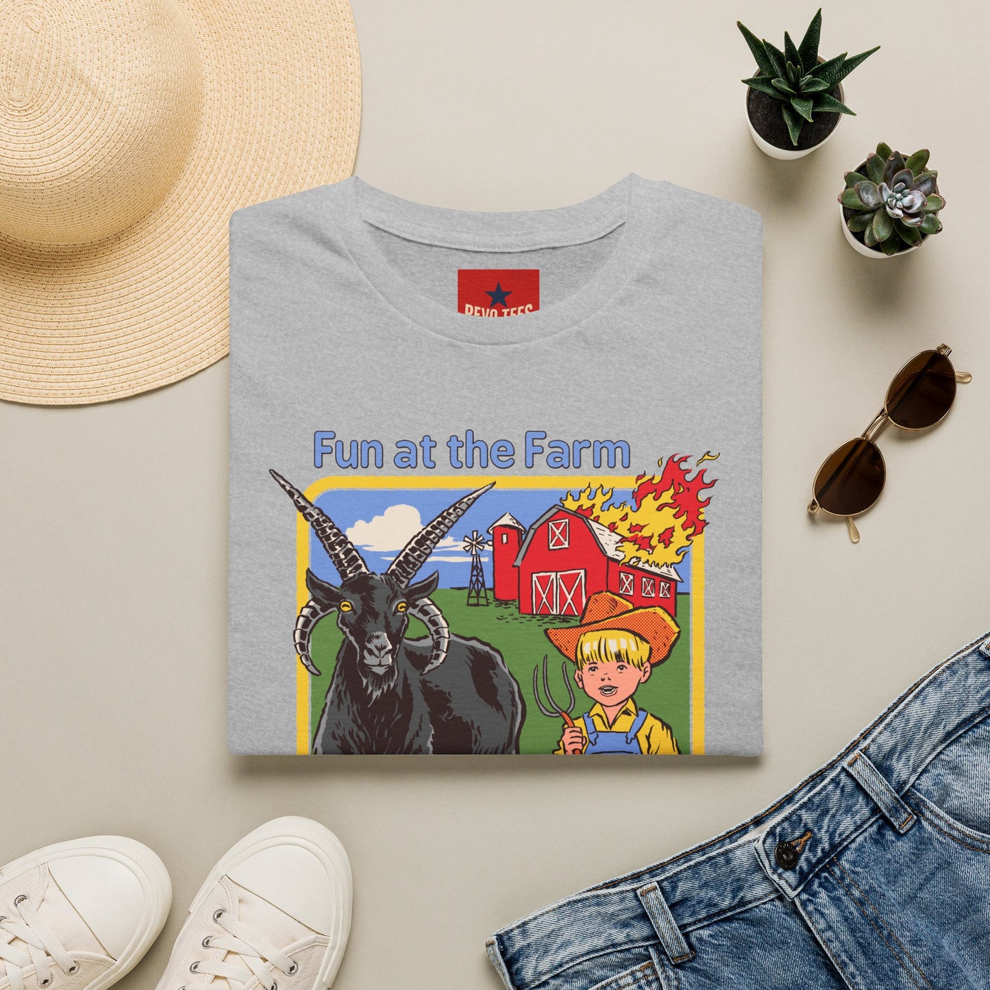 Fun at the Farm T-Shirt — Vintage Barn & Goat Graphic Tee