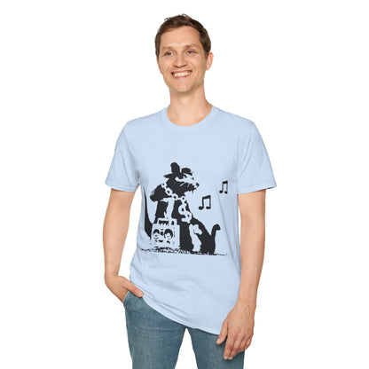 Music Cat T-Shirt — Black Silhouette Singing Rat Graphic Tee