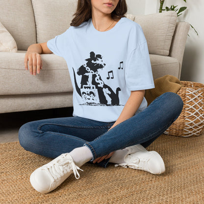 Music Cat T-Shirt — Black Silhouette Singing Rat Graphic Tee