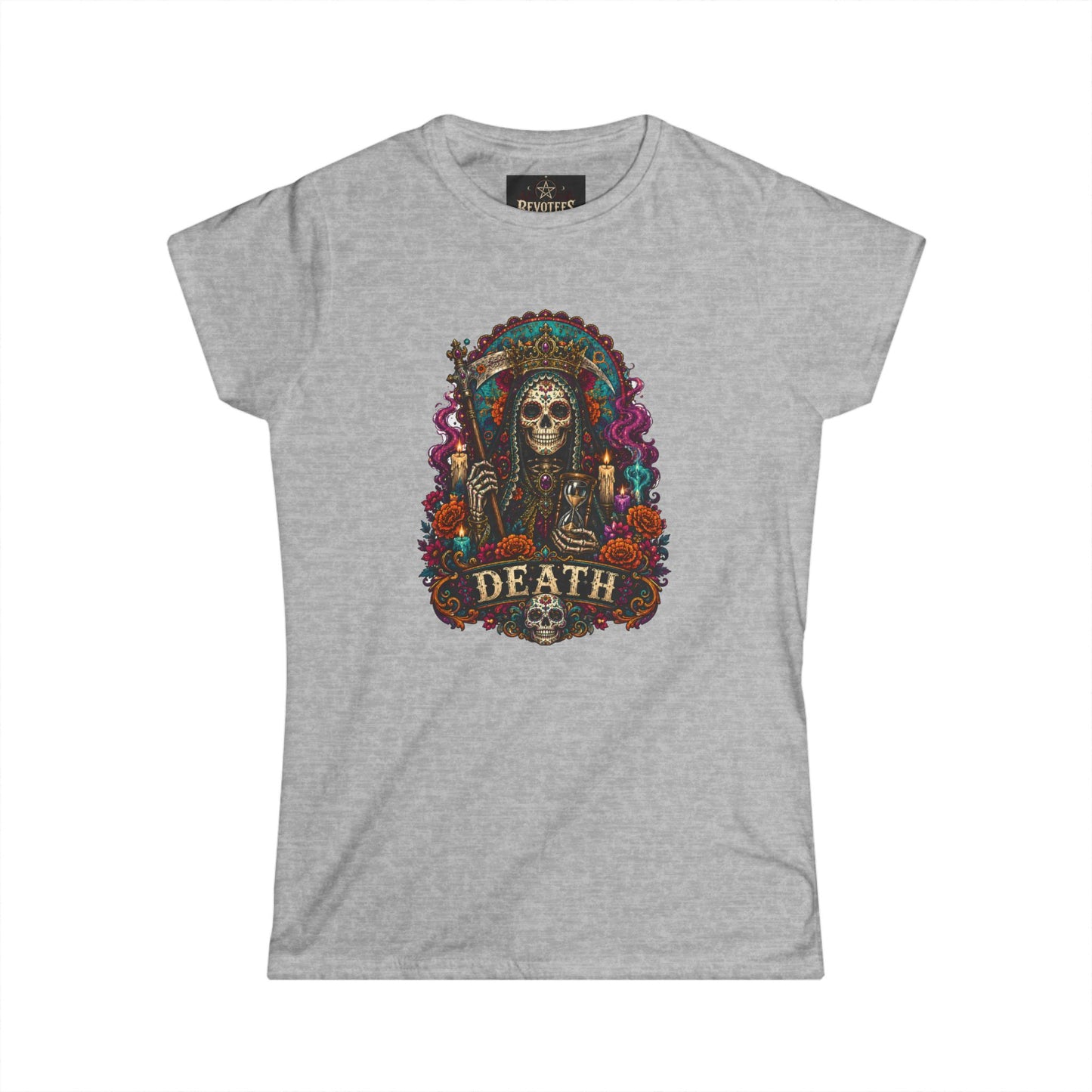 Day of the Dead "Death" Skull Tee — Women's Gothic Floral Graphic Shirt