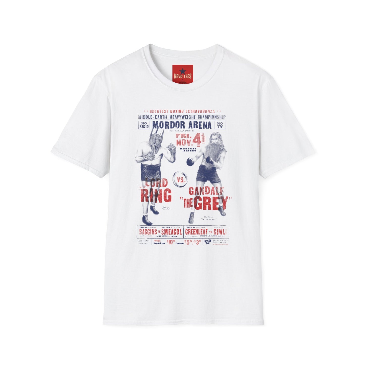 Mordor Arena Boxing Tee — 'Gandalf the Grey vs. Blood Ring' Vintage Middle-Earth Fight Poster T-Shirt