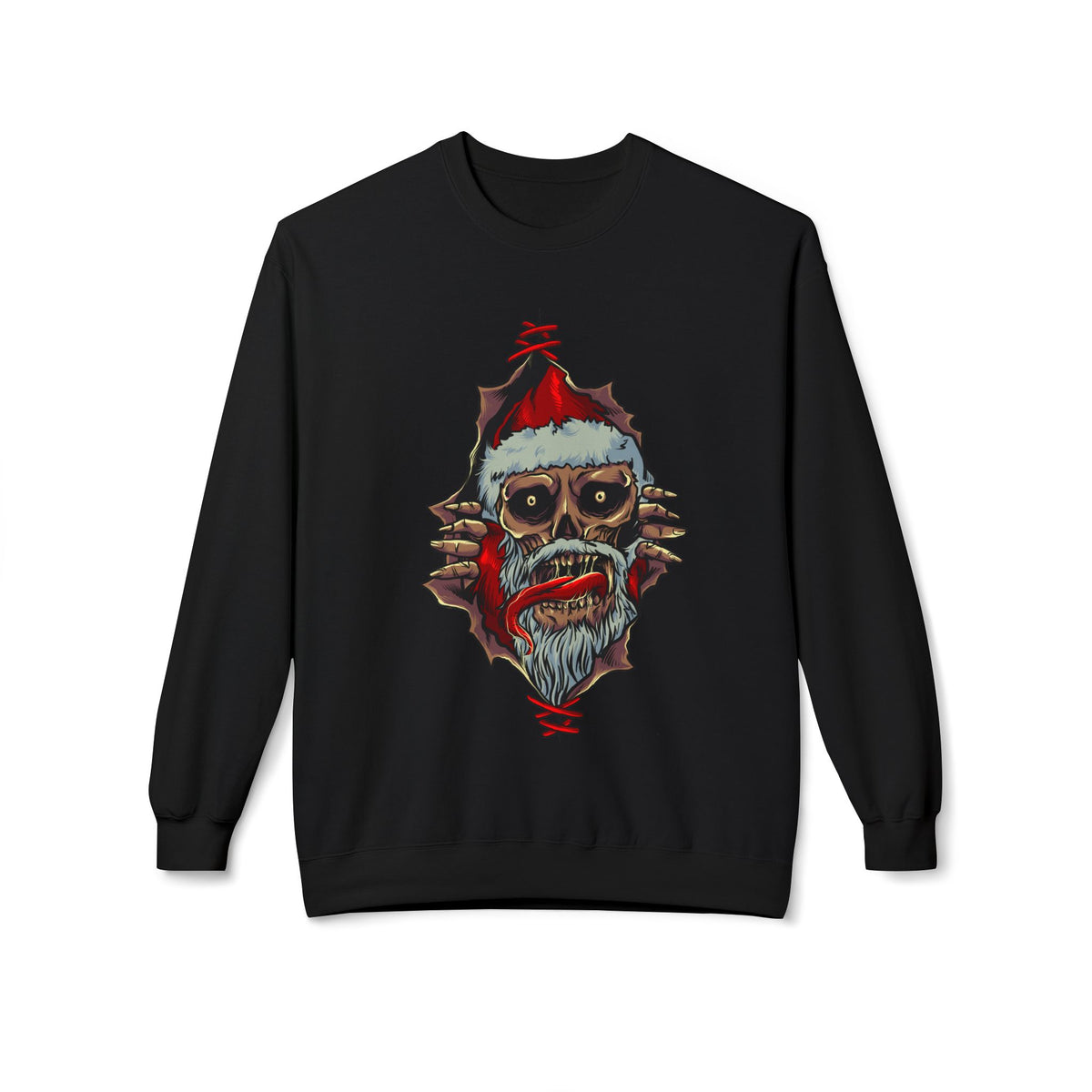 Skull Santa Crewneck Sweatshirt — Horror Christmas Graphic