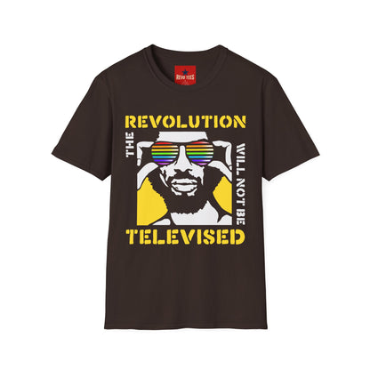 Revolution Is Televised T-Shirt — Retro Rainbow Sunglasses Protest Tee