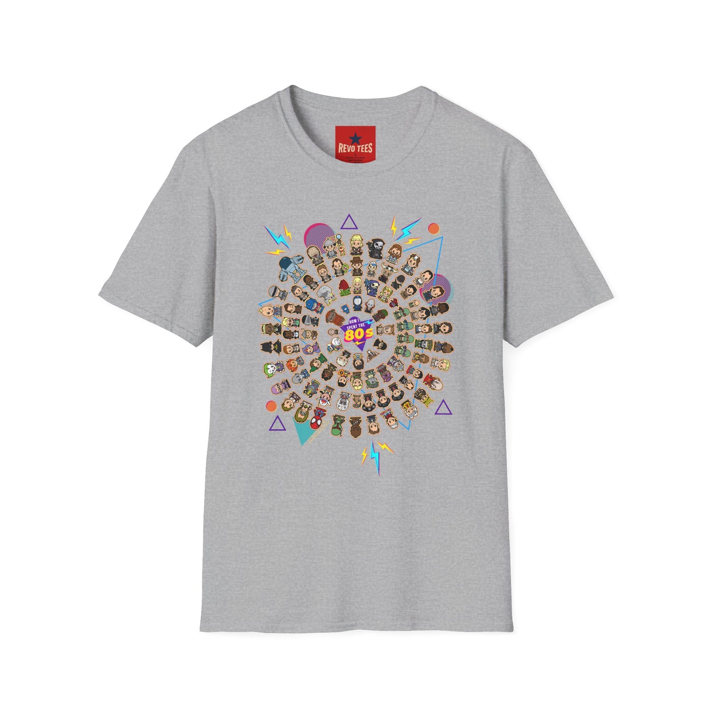 Retro Character Spiral T-Shirt — 80s Cartoon Cast Design