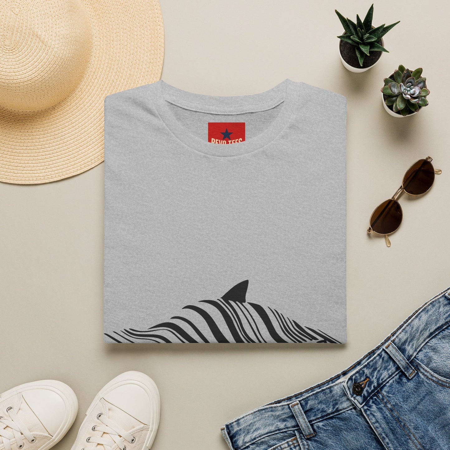 Whale Wave T-Shirt — Minimal Black Stripe Whale Design
