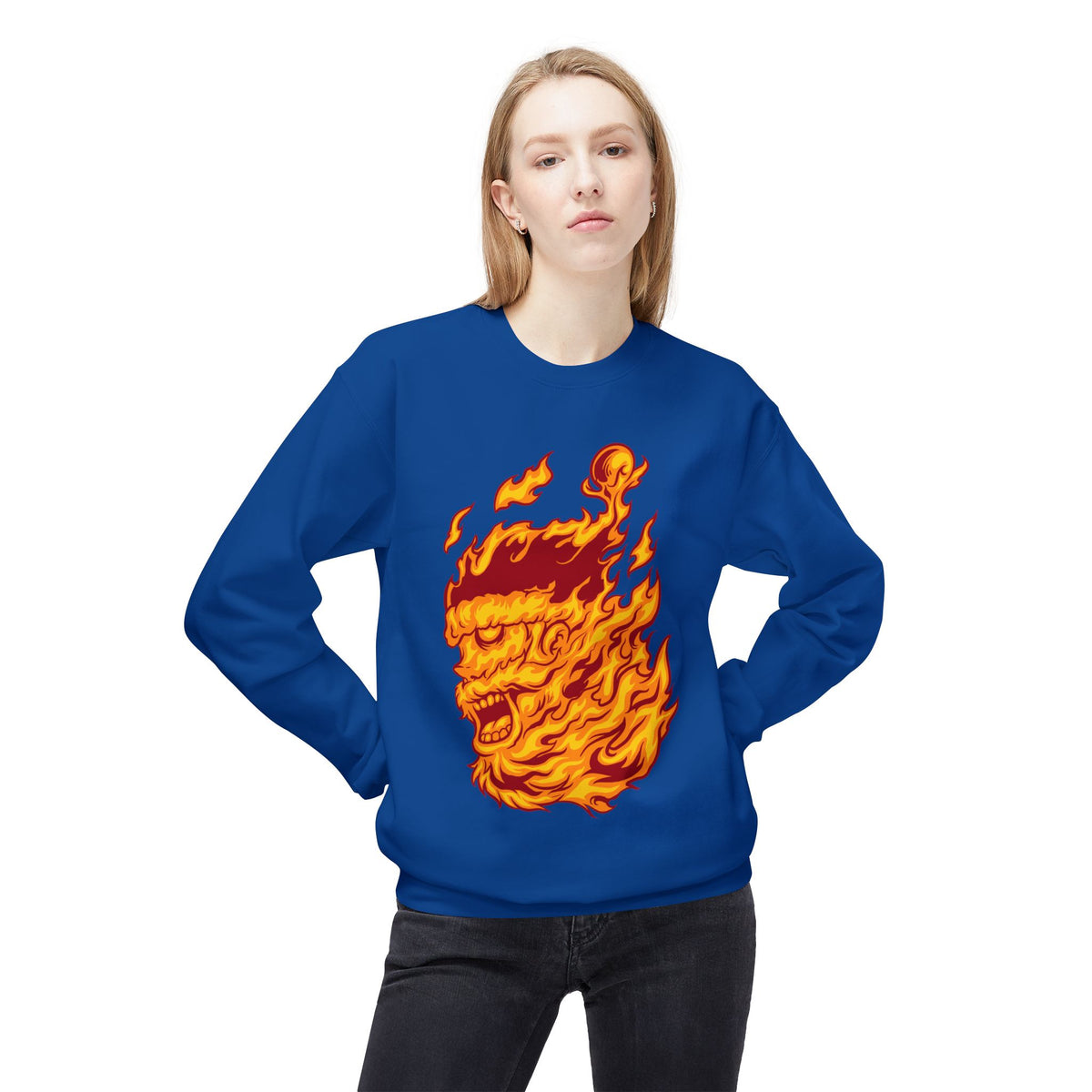 Flaming Santa Skull Redneck - I mean Crewneck Sweatshirt