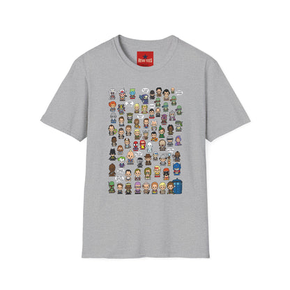 RPG Character Collage T-Shirt — Chibi Fantasy & Sci‑Fi Heroes Tee