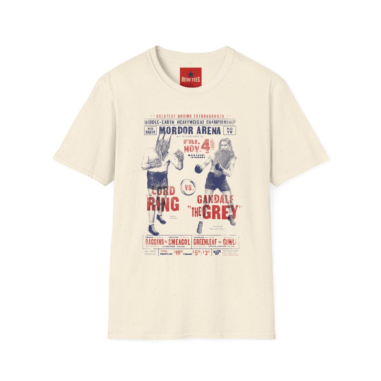 Mordor Arena Boxing Tee — 'Gandalf the Grey vs. Blood Ring' Vintage Middle-Earth Fight Poster T-Shirt