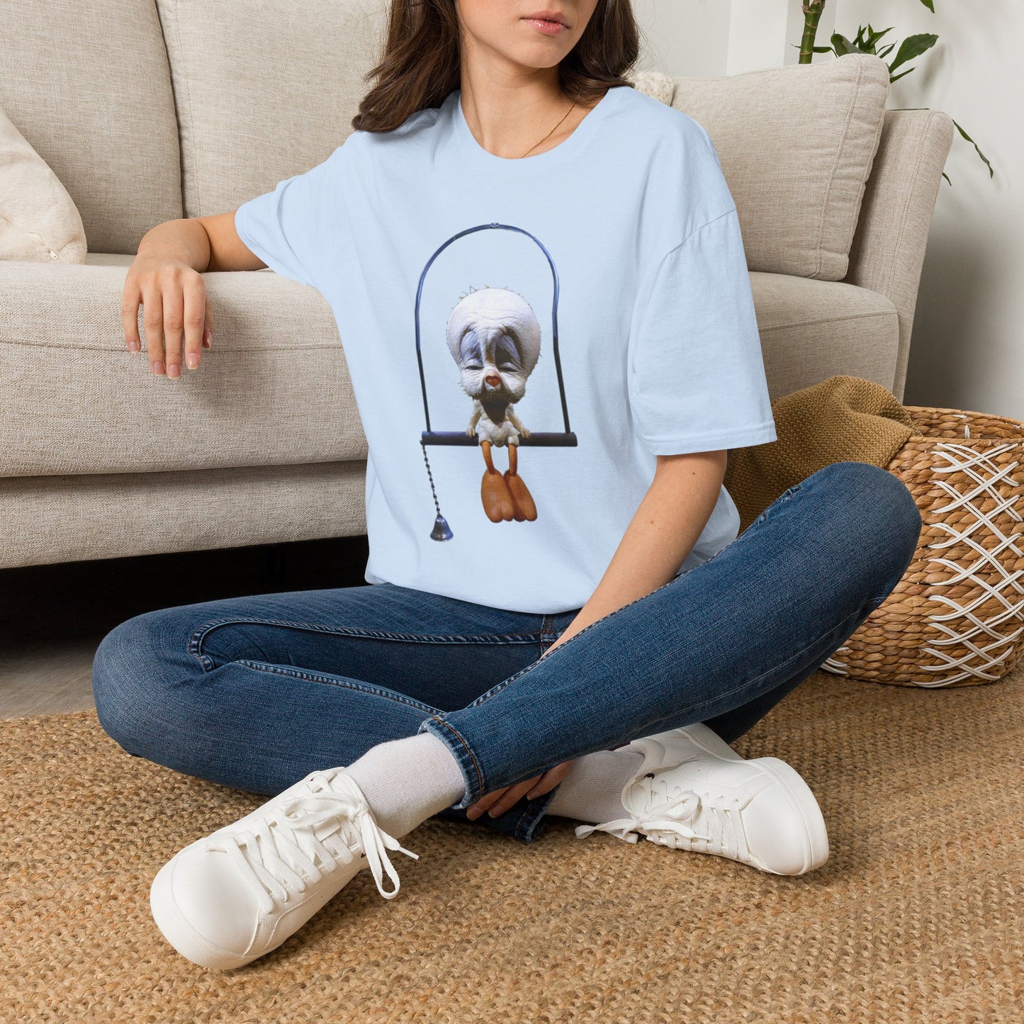 Banky Vintage Bird on Swing T-Shirt — Whimsical Retro Chick Graphic Tee