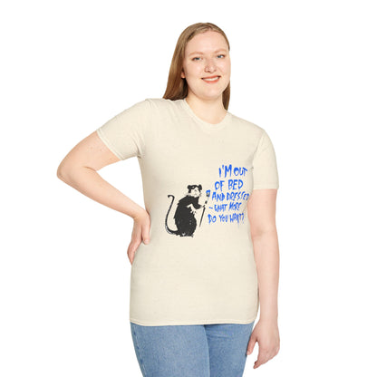 Banksy T-Shirt — 'I’m Out of Bed and Dressed, What More Do You Want?' Rat Graphic Tee