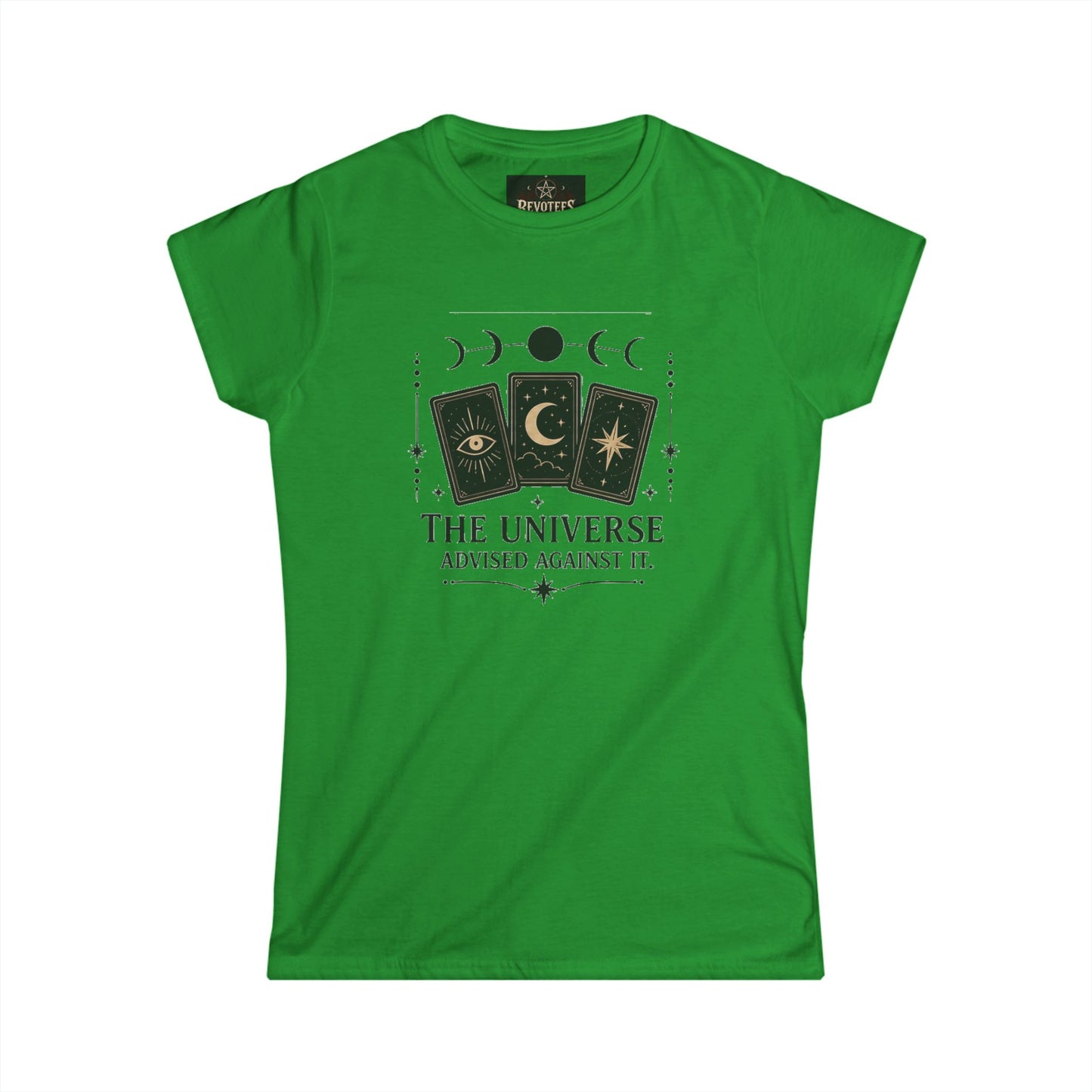 Women's Tee — 'The Universe Advised Against It' Tarot Moon Phase Graphic