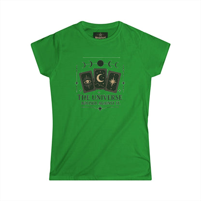 Women's Tee — 'The Universe Advised Against It' Tarot Moon Phase Graphic