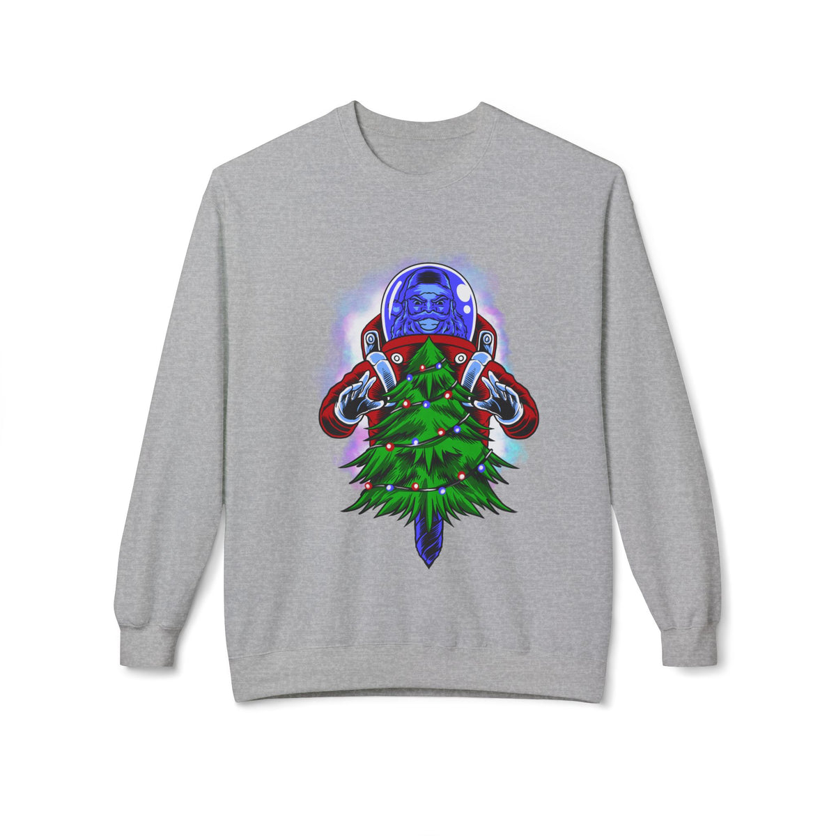 Astronaut Santa Pouncing on a Christmas Tree Crewneck Sweatshirt