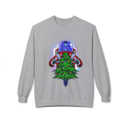 Astronaut Santa Pouncing on a Christmas Tree Crewneck Sweatshirt