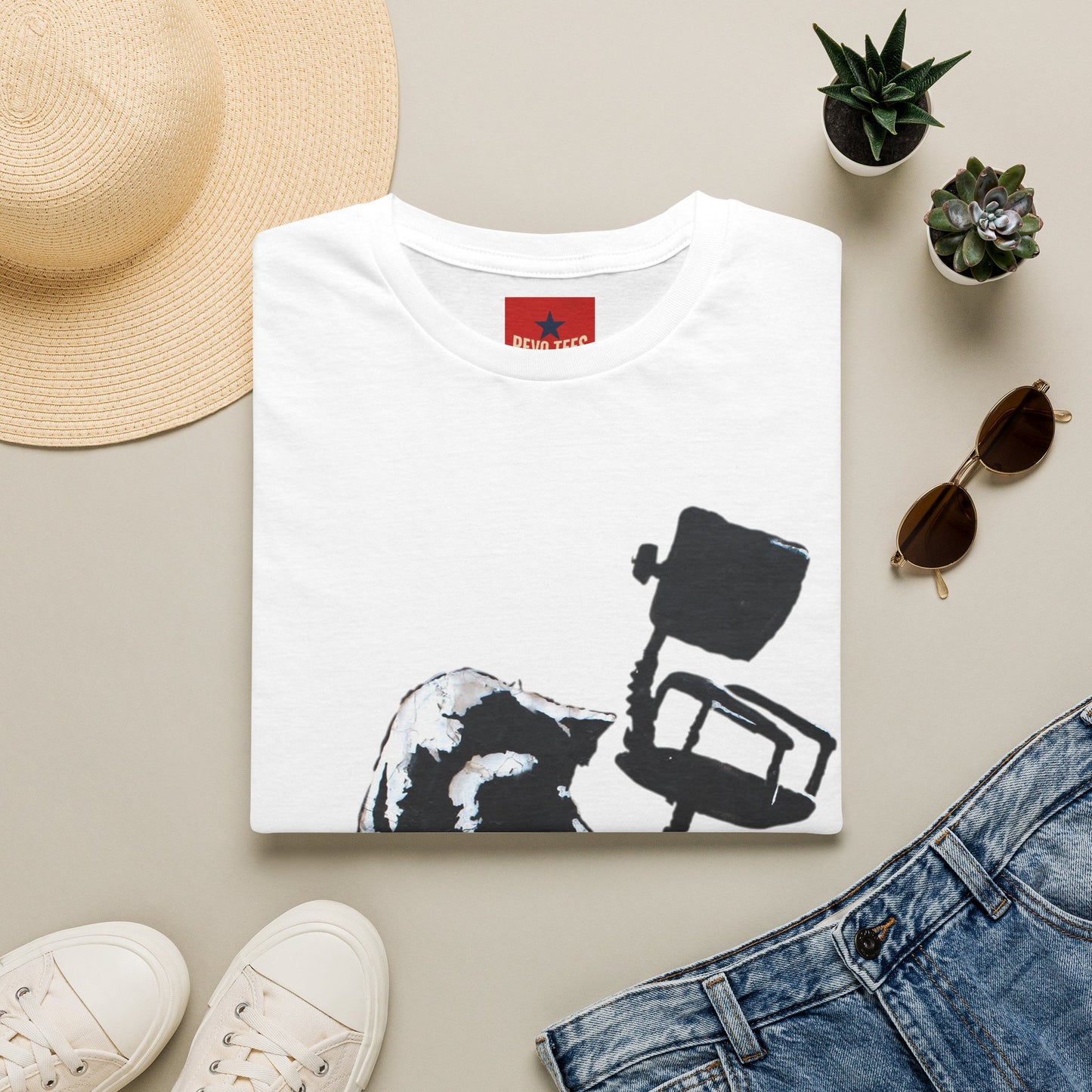 Banksy T-Shirt — Black Cat Tossing Office Chair Graphic Tee