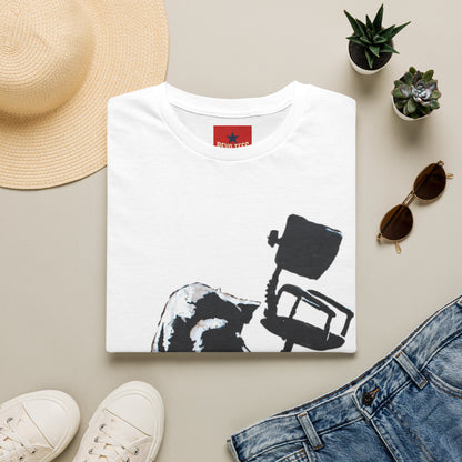 Banksy T-Shirt — Black Cat Tossing Office Chair Graphic Tee