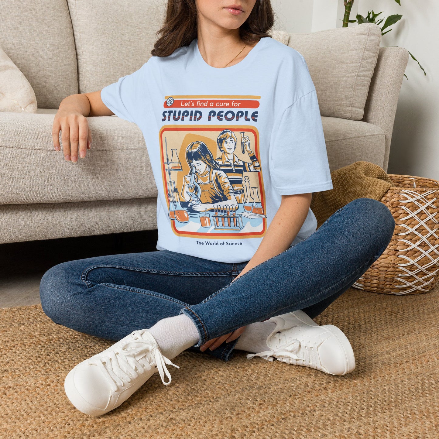 Retro Science Tee — "Let's Find a Cure for Stupid People" Graphic T-Shirt