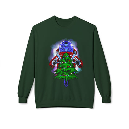 Astronaut Santa Pouncing on a Christmas Tree Crewneck Sweatshirt