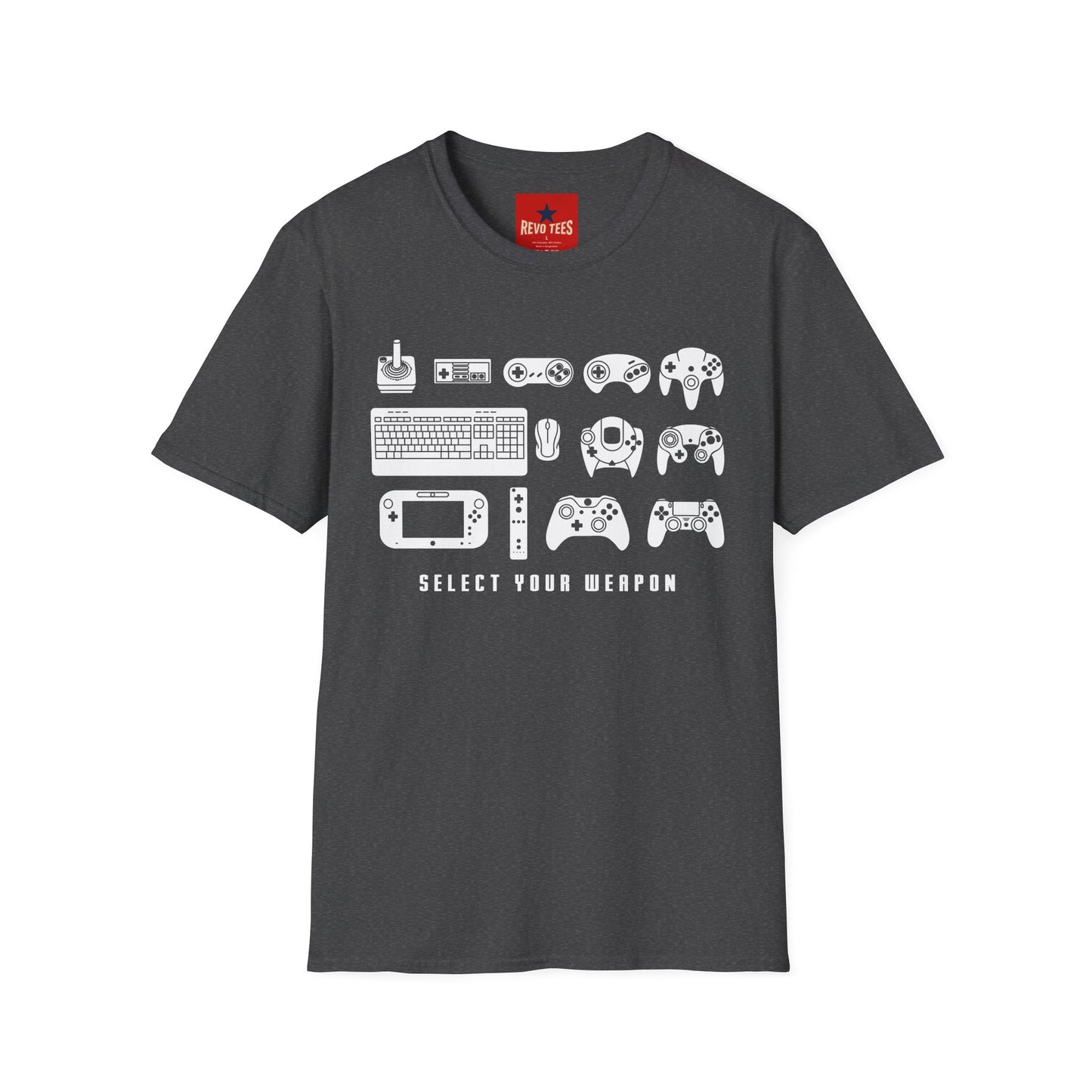 Gaming Controllers T-Shirt — "Select Your Weapon" Retro Console Gamer Tee