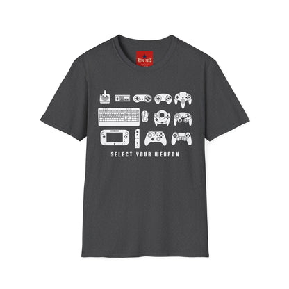 Gaming Controllers T-Shirt — "Select Your Weapon" Retro Console Gamer Tee