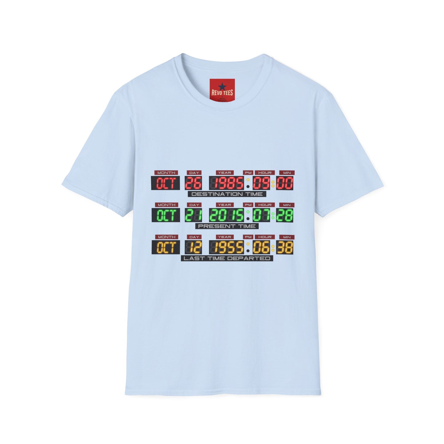 T‑Shirt — Back to the Future Time Display Graphic (Oct 26 1985 / Oct 21 2015)