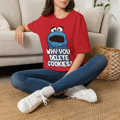 Cookie Monster "Why You Delete Cookies?" T-Shirt — Funny Retro Kids TV Graphic Tee