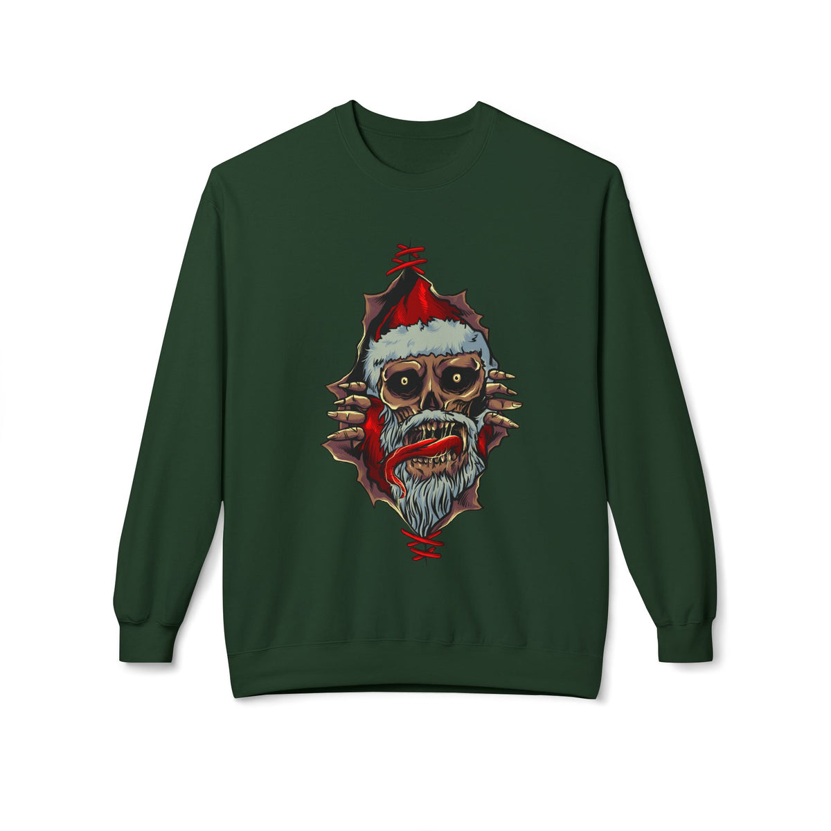 Skull Santa Crewneck Sweatshirt — Horror Christmas Graphic